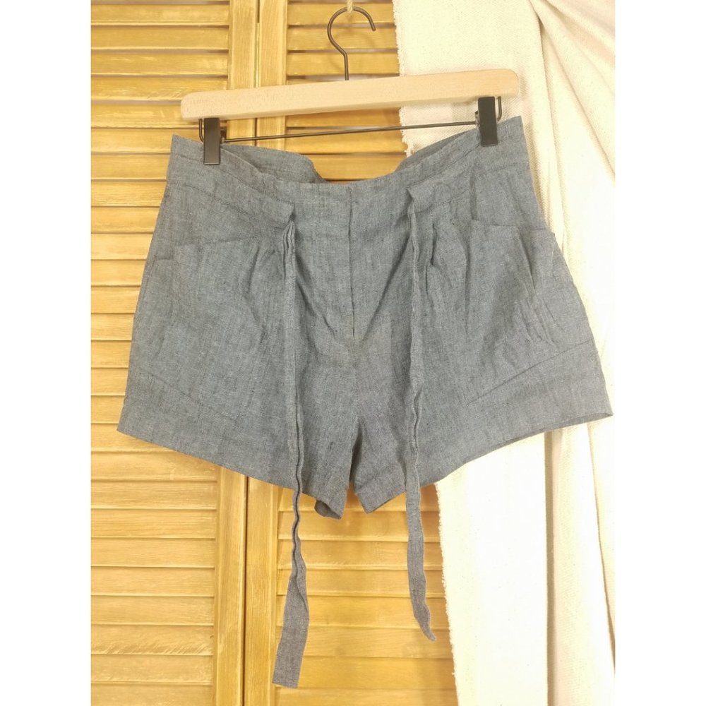 BCBGMaxAzria Women's Gray Linen Dress Casual Pleated Front Shorts